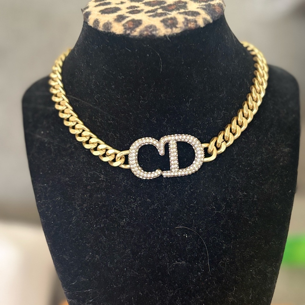 CD Dior Gold Chain Necklace with Crystal Accents
